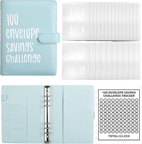 Miniatura 17 de Carpeta de desafío de 100 sobres Una manera fácil y divertida de ahorrar $5,050, carpeta de desafíos de ahorro, carpeta de presupuesto con sobres