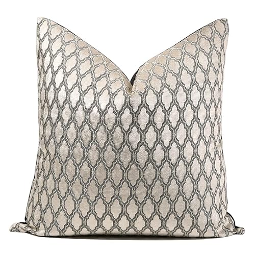 The-Tinoart Square Diamond Plaid Striped Embroidery Cut Velvet Cushion Case Luxury Modern Throw Pillow Cover Decorative Pillow For Couch Sofa Living Room Bedroom Car, Silver 22X22Inch #TOP25