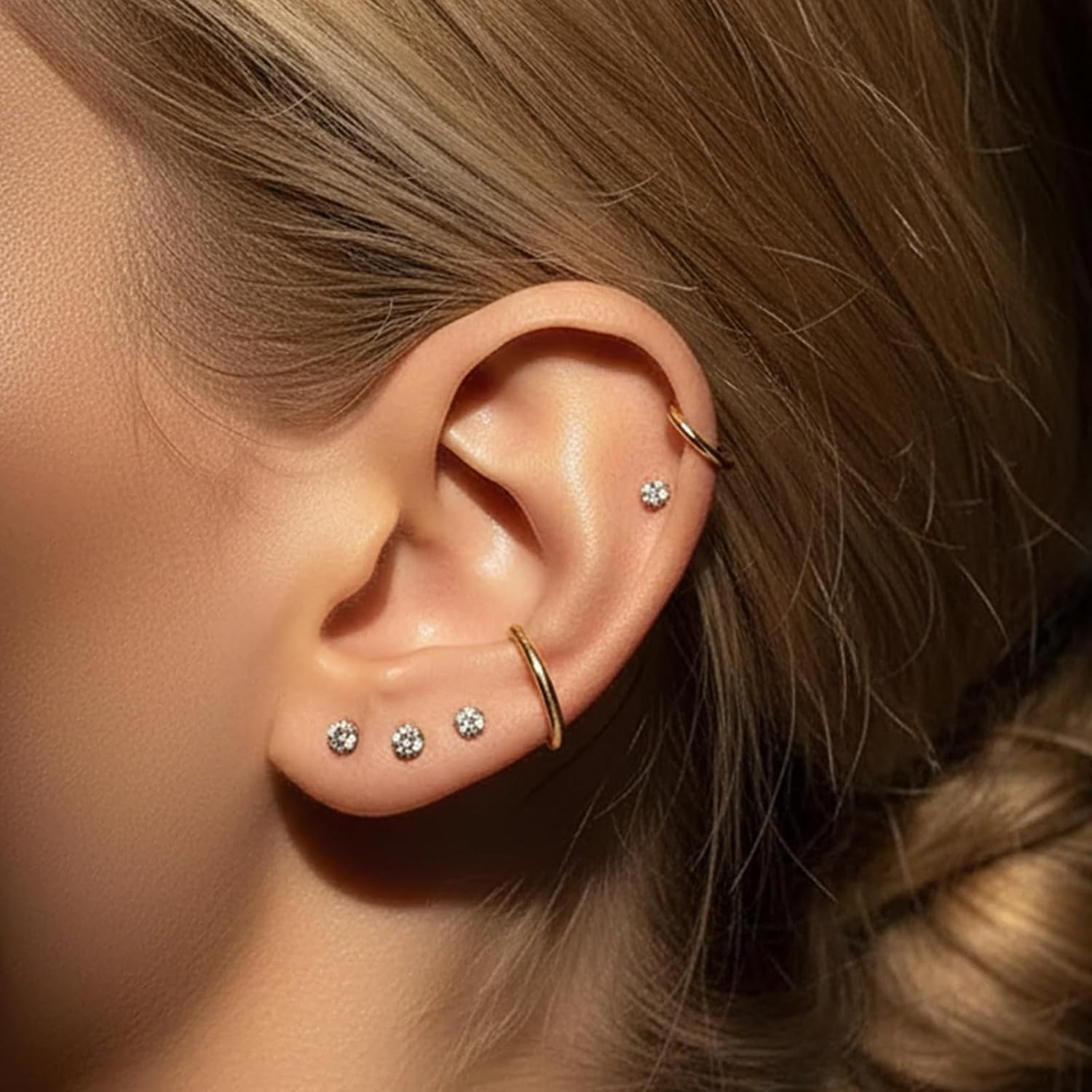 14K Gold Plated Cartilage Earrings Set 18G Flat Back Stud Earrings 316L Surgical Steel Internal Thread Tragus Helix Cartilage Conch Nose Medusa Piercing Jewelry With Piercing Taper