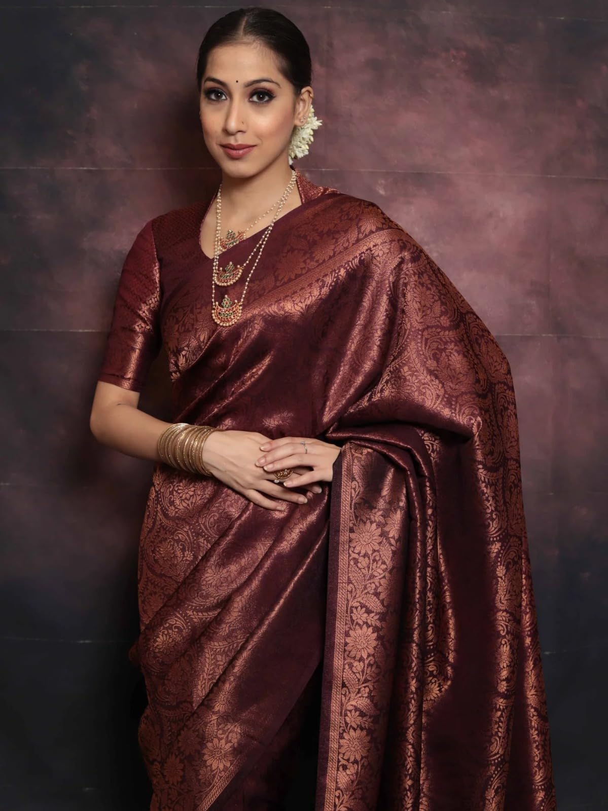 SGF11 Women's Trendy Kanjivaram Soft Lichi Silk Saree With Blouse Piece (Brown) product image 3