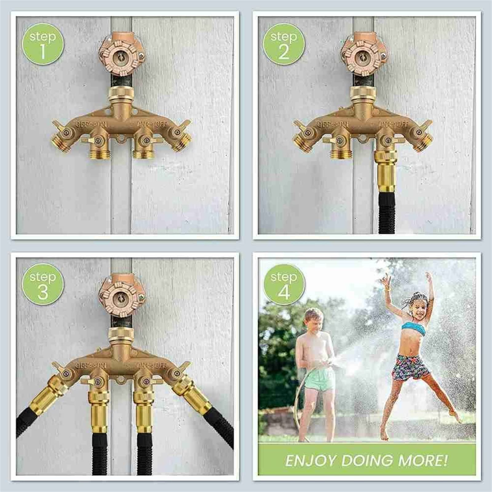 Raccordo rapido per tubo di irrigazione da giardino Rubinetto in ottone a 2/4 vie Tubo flessibile Splitter Ugello Switcher Rubinetto Connettori per tubi flessibili di irrigazione da giardino Raccordo