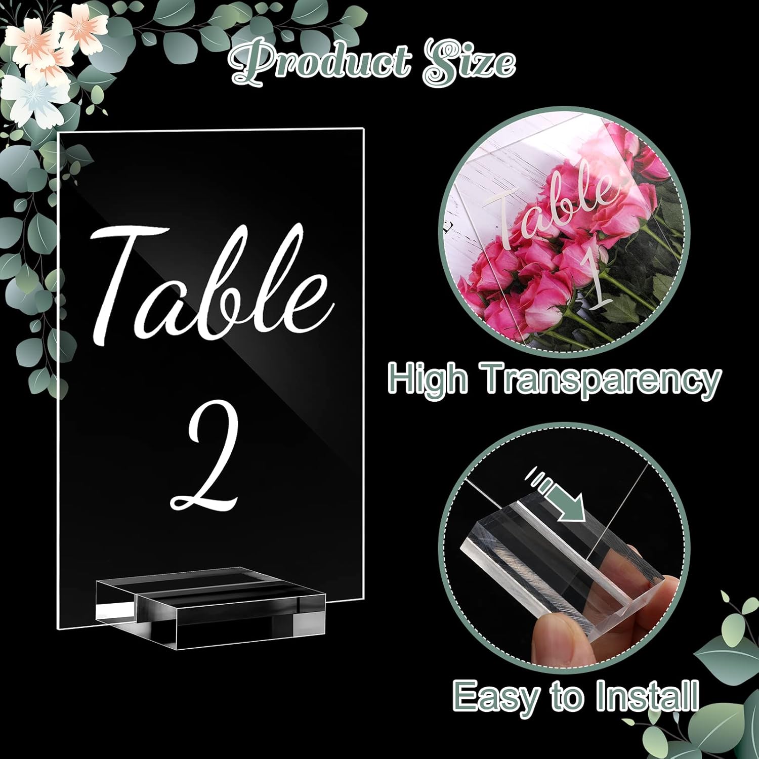 Tuanse 40 Pack White 4 x 6 Inch Acrylic Wedding Table Number 1-40 Clear Wedding Table Stand with Numbers Calligraphy Holders Signs for Reception Centerpieces Decorations