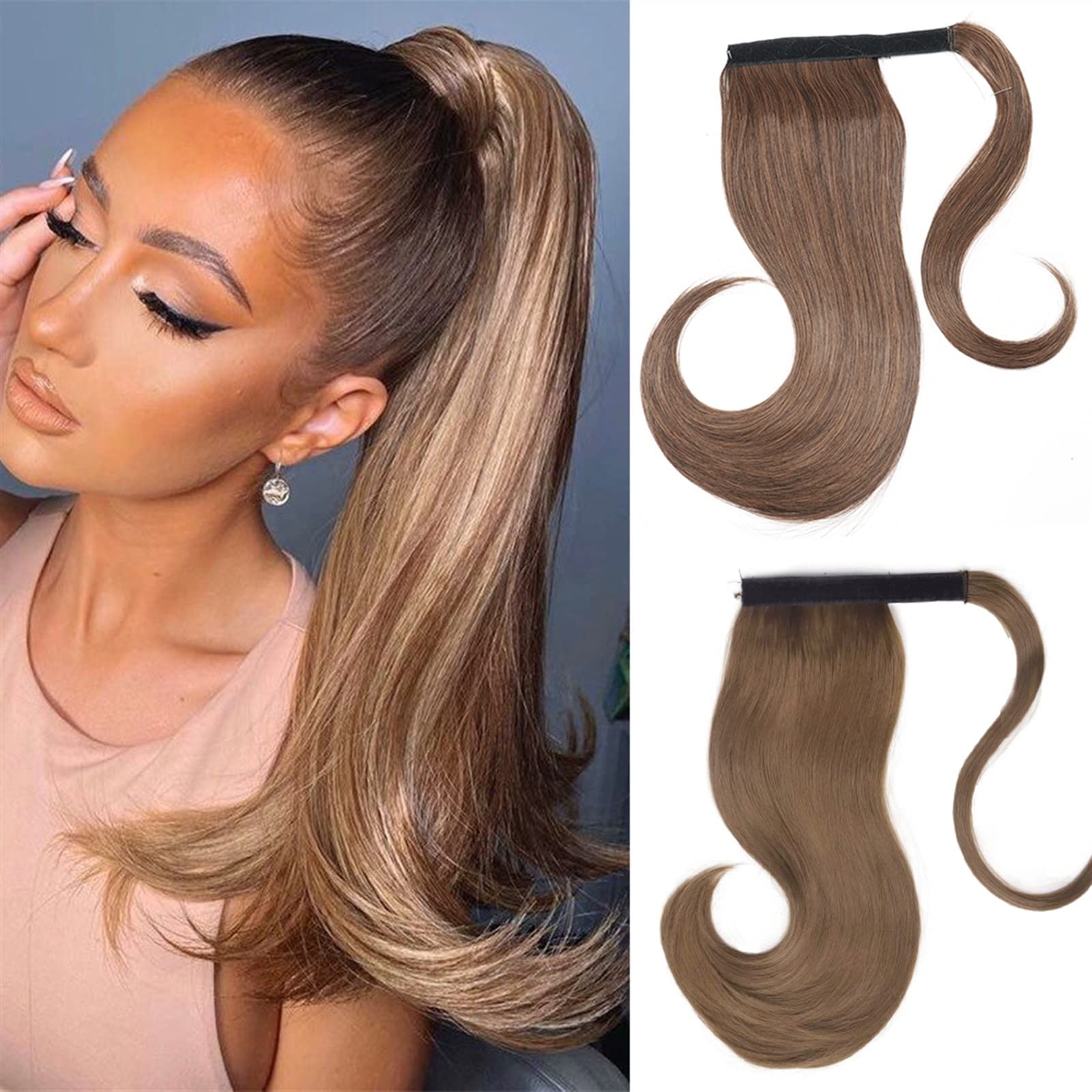 Przedłużenie kucyka Bounce Wraparound Kawałki włosów w koński ogon Proste doczepiane włosy z grzebieniem Warp Ponytails dla kobiet Syntetyczny Fryzura z kucykiem (Color : 60, Size : 18inches)