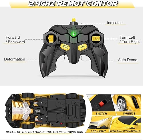 Miniatura 6 de YOTOY Juguetes de coche a control remoto transforman autos RC para niños, transformación de un botón, giro de 360 grados, escala de 2.4 GHz y 118,