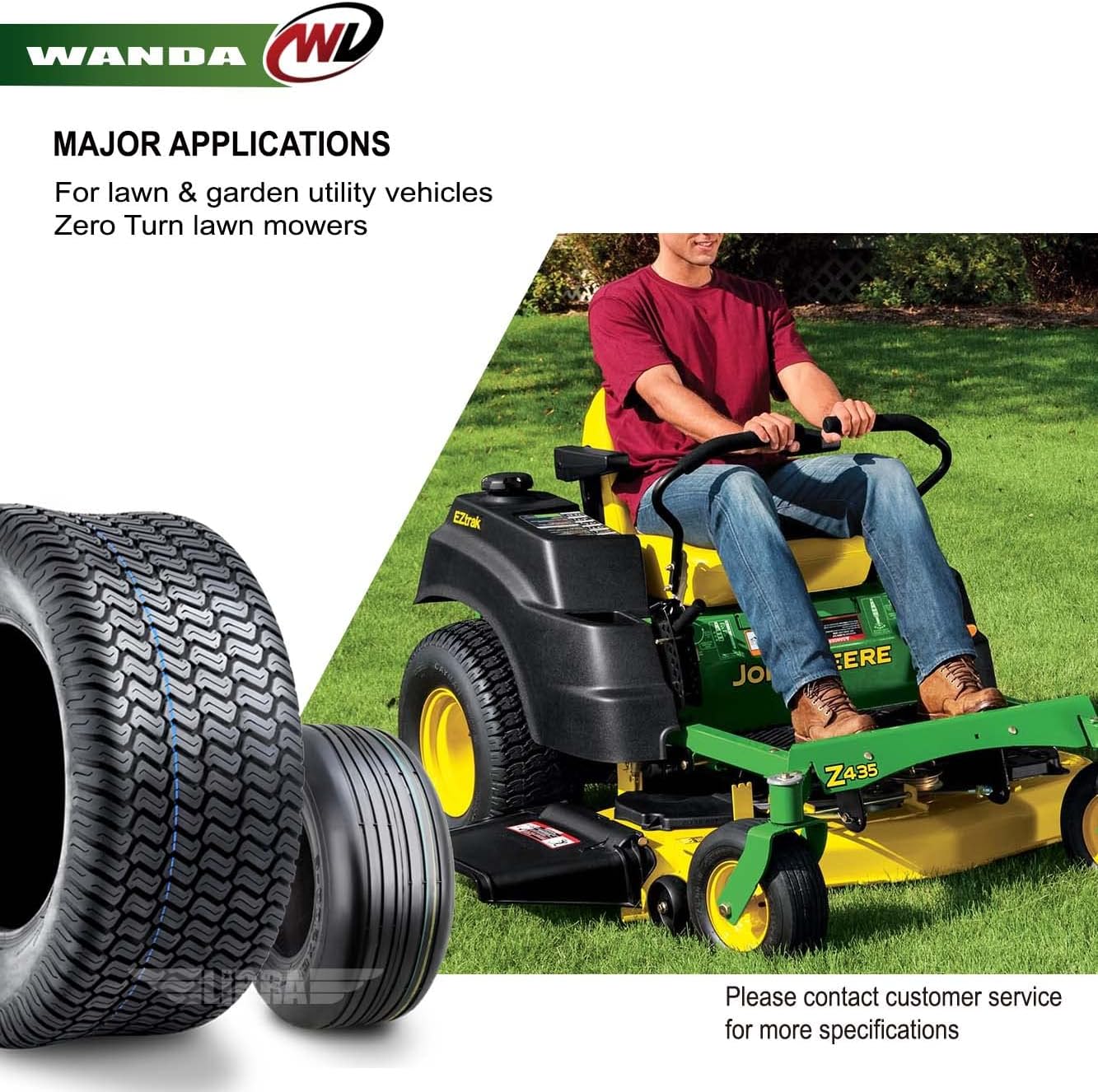 WANDA Set 4 Zero-Turn Lawn Mower Turf Tires 13x6.5-6 Front & 24x12-12 Rear /4PR -13081/13051