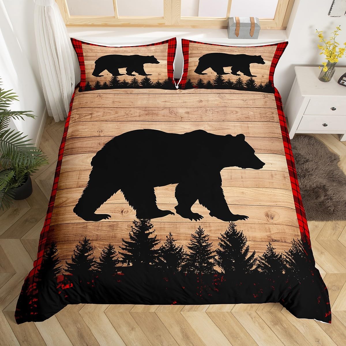 Manfei Paw Print Kids Duvet Cover Set Queen Size, Animal Tracks Print Bedding Set for Boys Girls Dog Lover, Retro Wooden Plank Comforter Cover, Rustic Farmhouse Quilt Cover, 2 Pillowcases,No Comforter