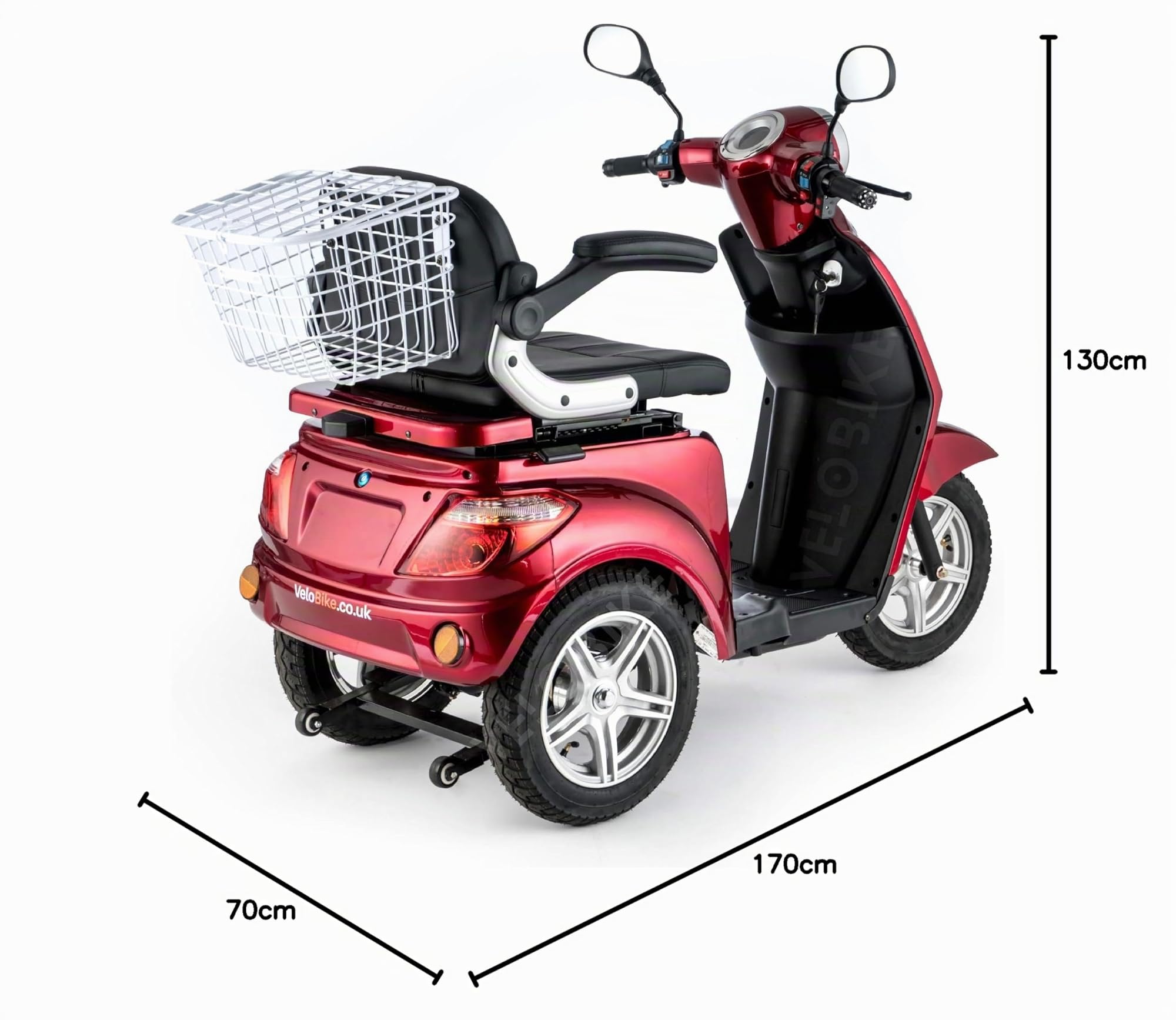 ZT15 VELECO Elektromobil, Veicolo Elettrico per Anziani, Disabili, Senior, Triciclo, 12 km/h ROSSO