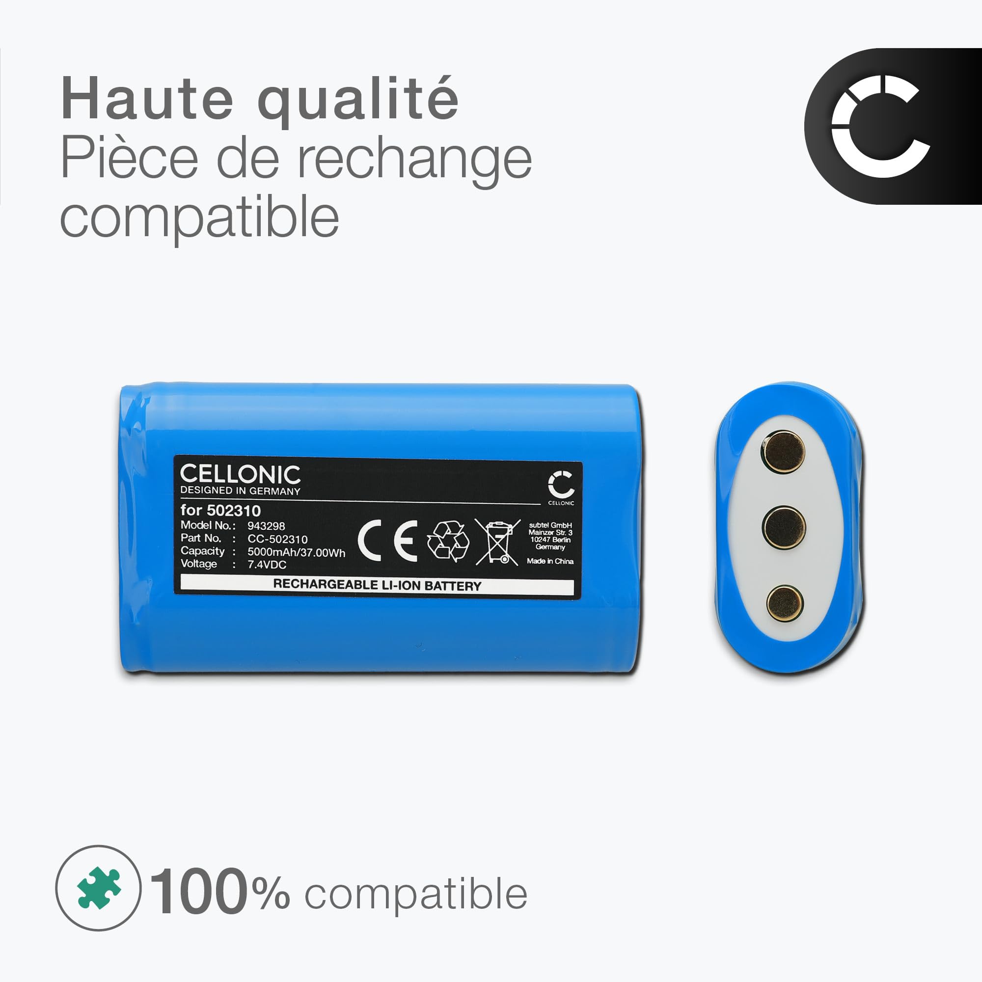 CELLONIC 1x Batterie Compatible avec Ledlenser H15R Core, H19R | 1x, (5000mAh-7.4V-Lithium-Ionen), Beleuchtung / Taschenlampe Akku
