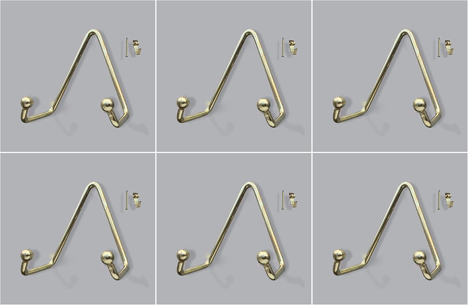 Brass Set of 6 Plate Hanger, Displays Plates on Wall Size 3.5" to 5" in Diameter