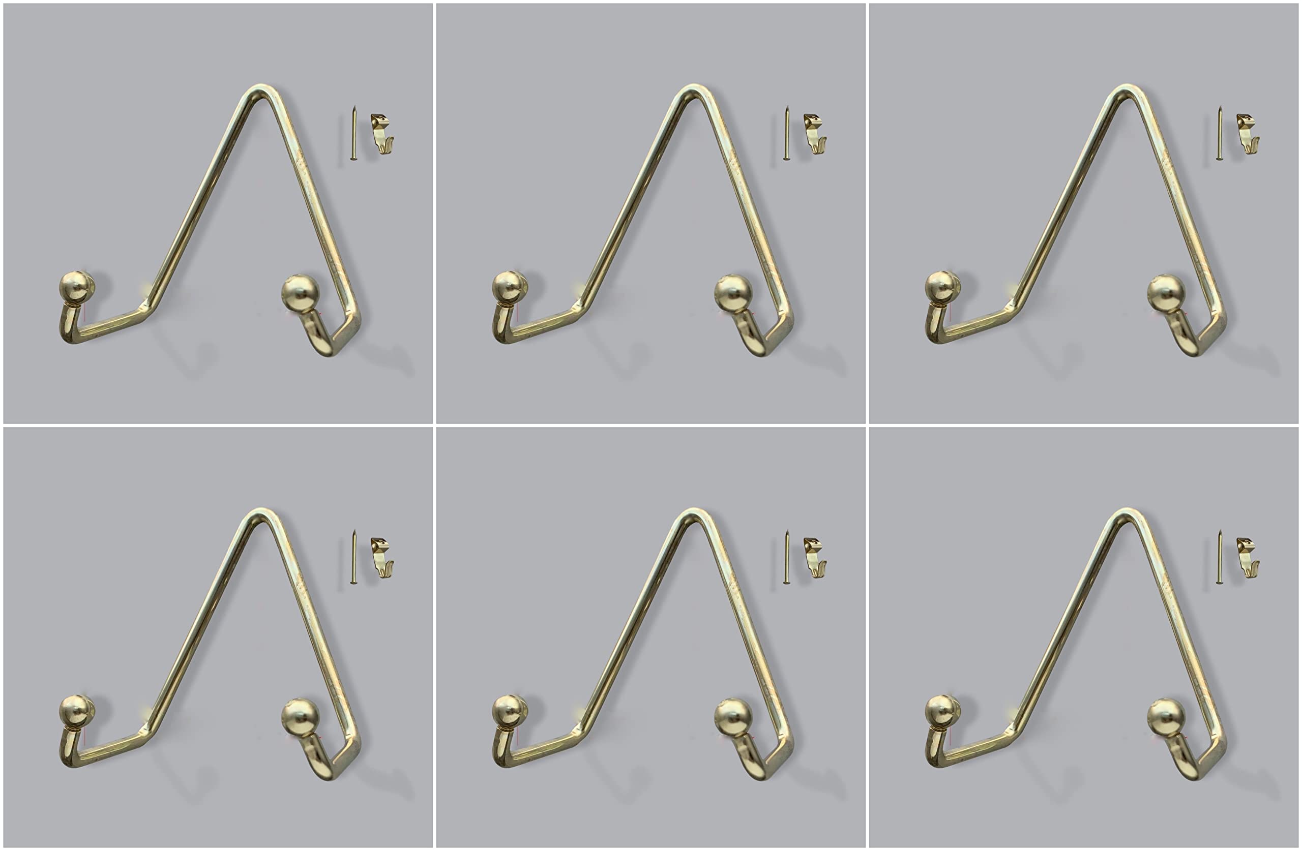 Brass Set of 6 Plate Hanger, Displays Plates on Wall Size 3.5