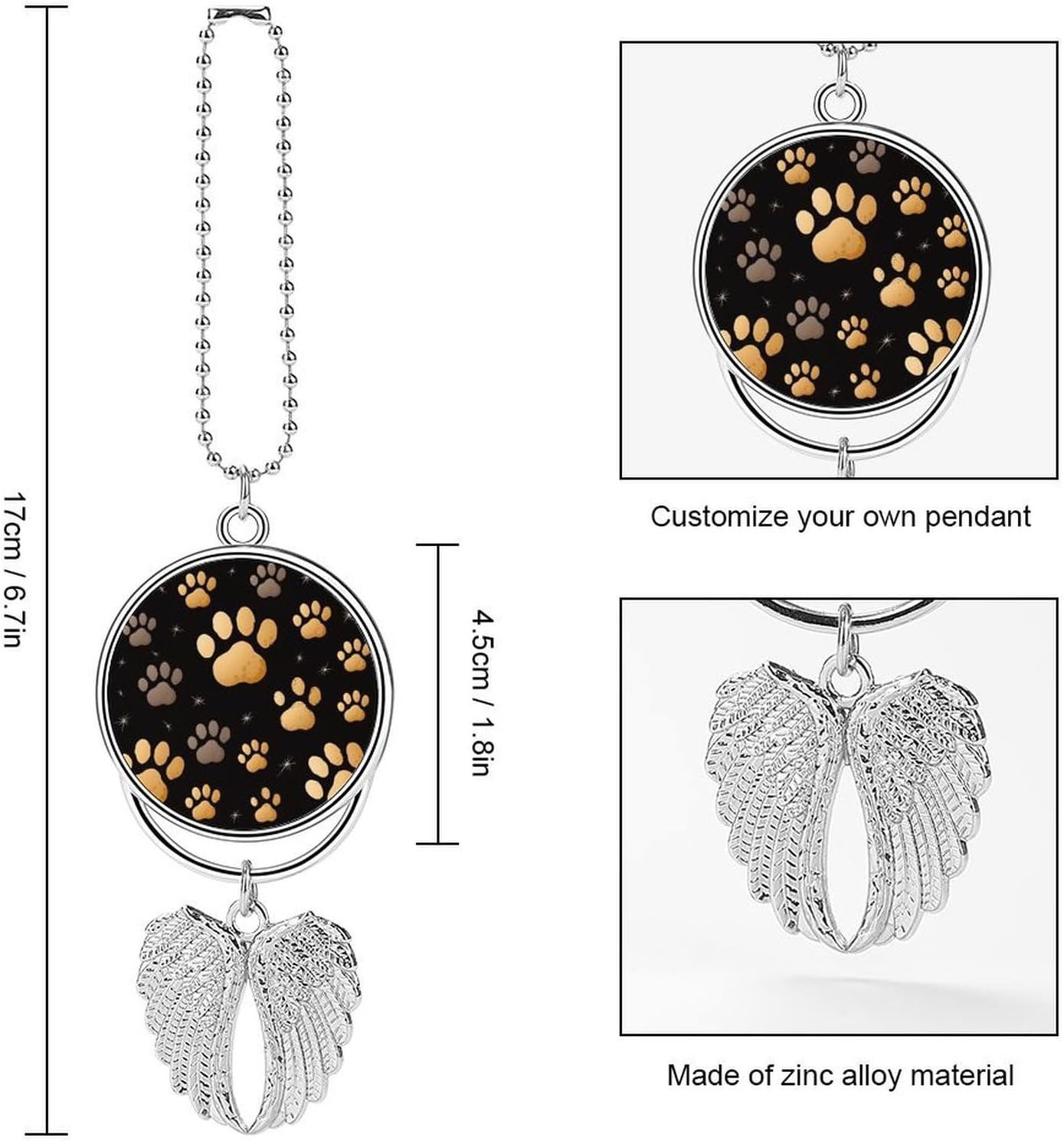 Dog Paw Print Guardian Angel Car Charm for Rear View Mirror image 2