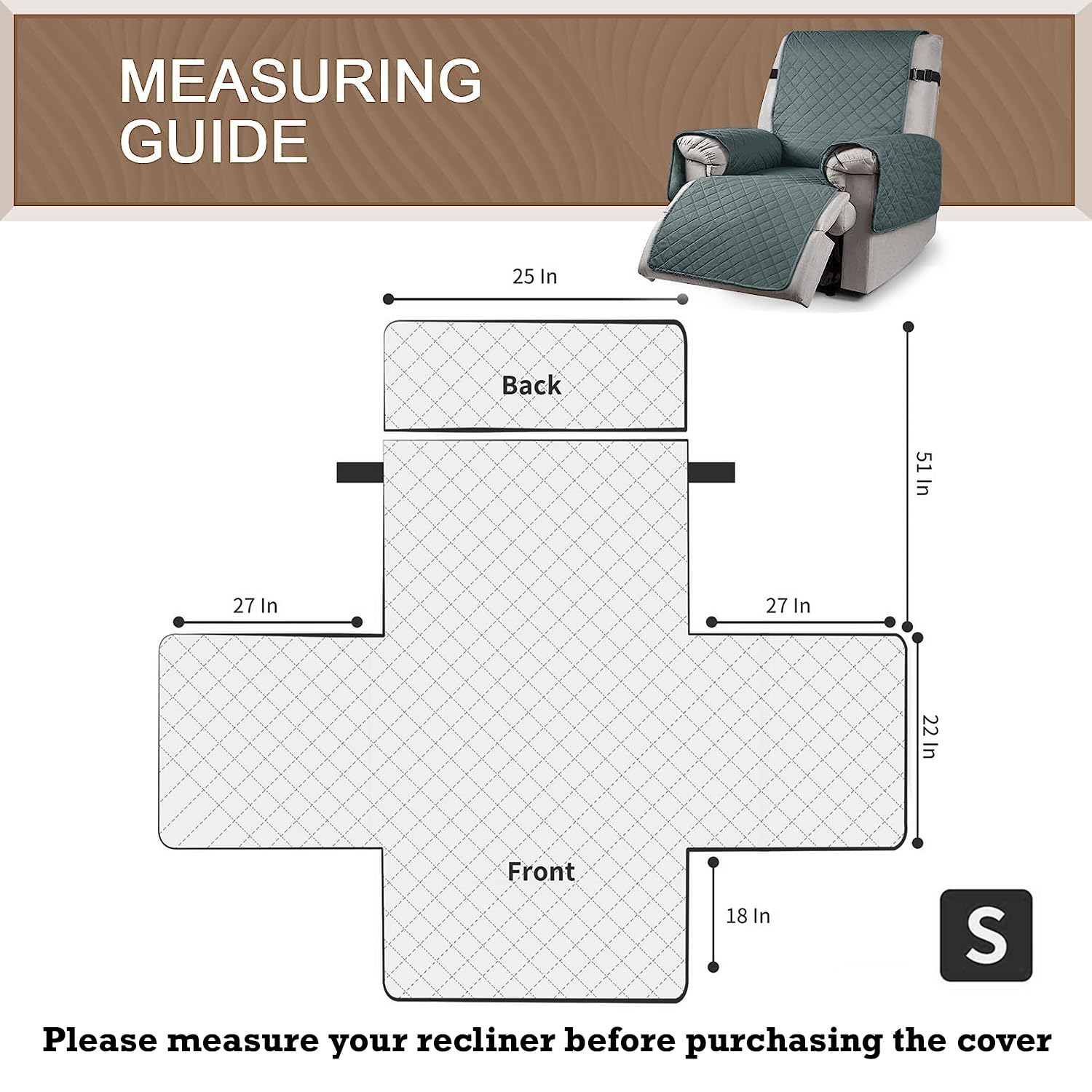 HOKIPO Recliner Cover - Dark Grey Quilted Mat -6
