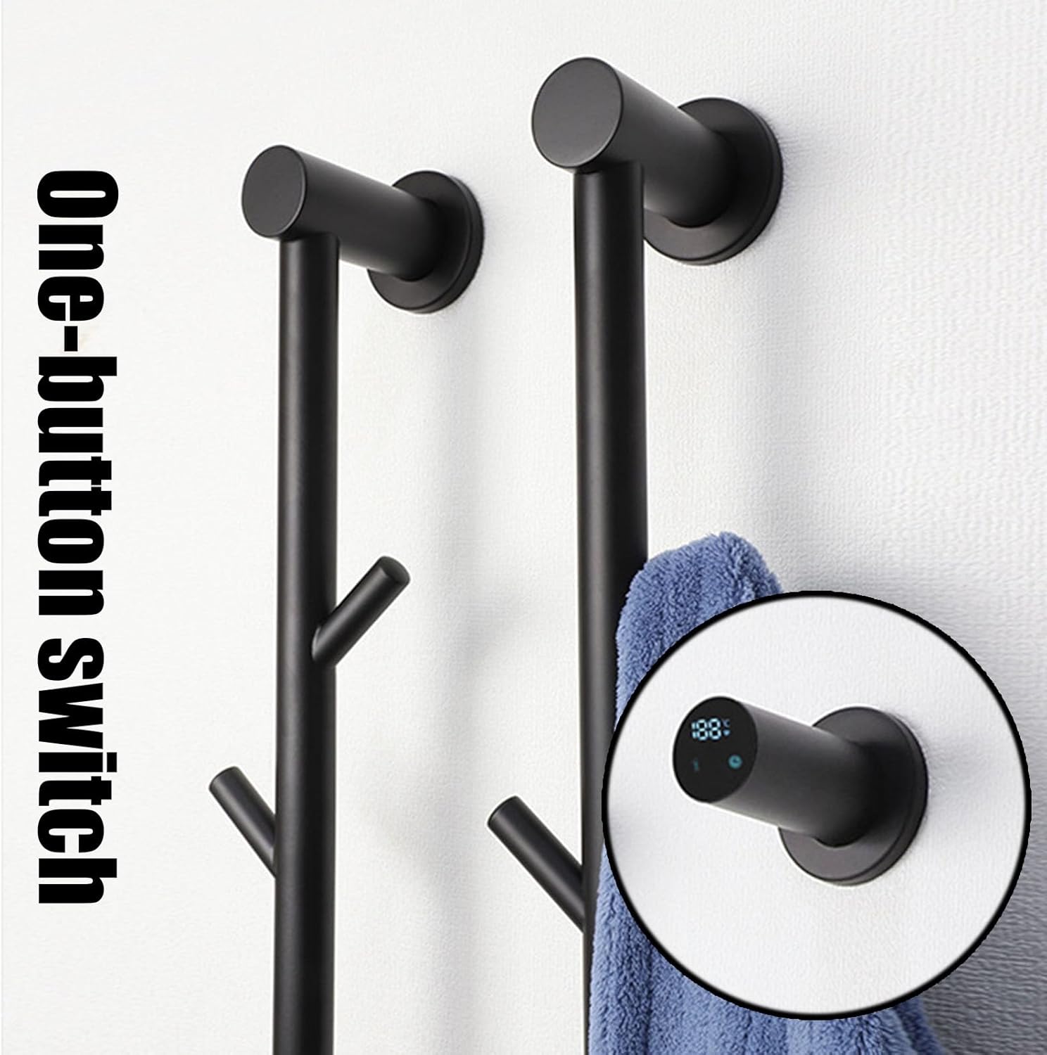 Black,A,Stainless Steel Heated Towel Racks for Bathroom,Wall Mounted,Heated Drying Rack with Intelligent Touch Screen Timer