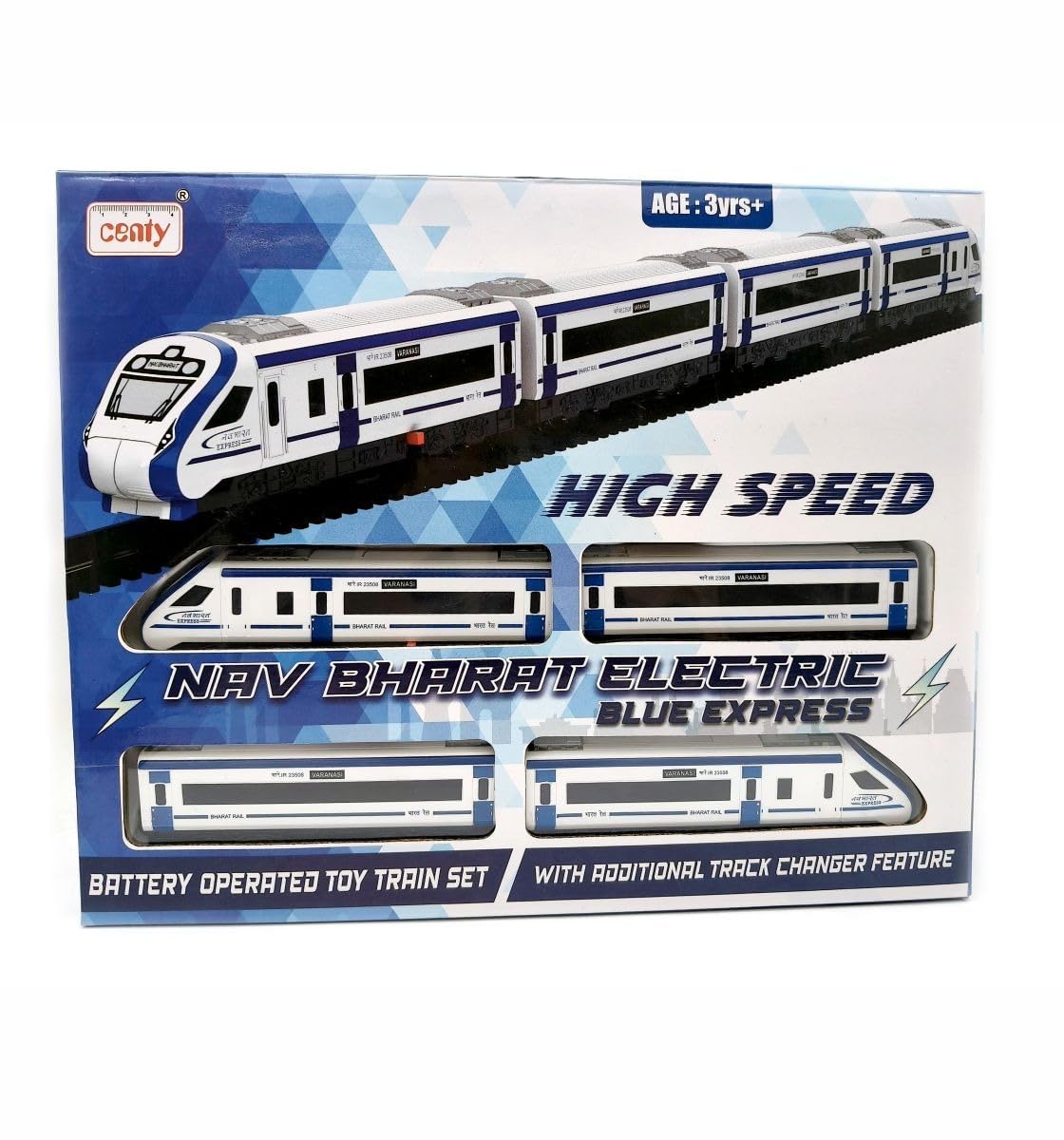 Centy Nav Bharat Electric Blue Express Bullet Train Set, Battery Operated Electric Locomotive Toy with Interlocking Tracks & Coaches, Track Changer Feature Toy Train Set for Kids 3+ Years 4