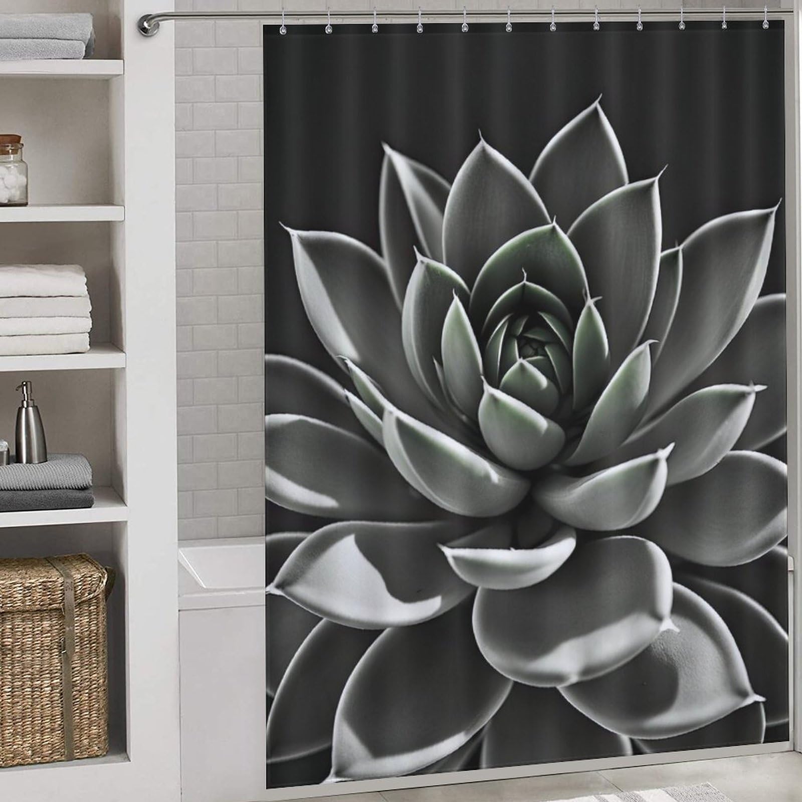 Rideaux de salle de bain rideau moderne motif succulent lavable 163x180cm