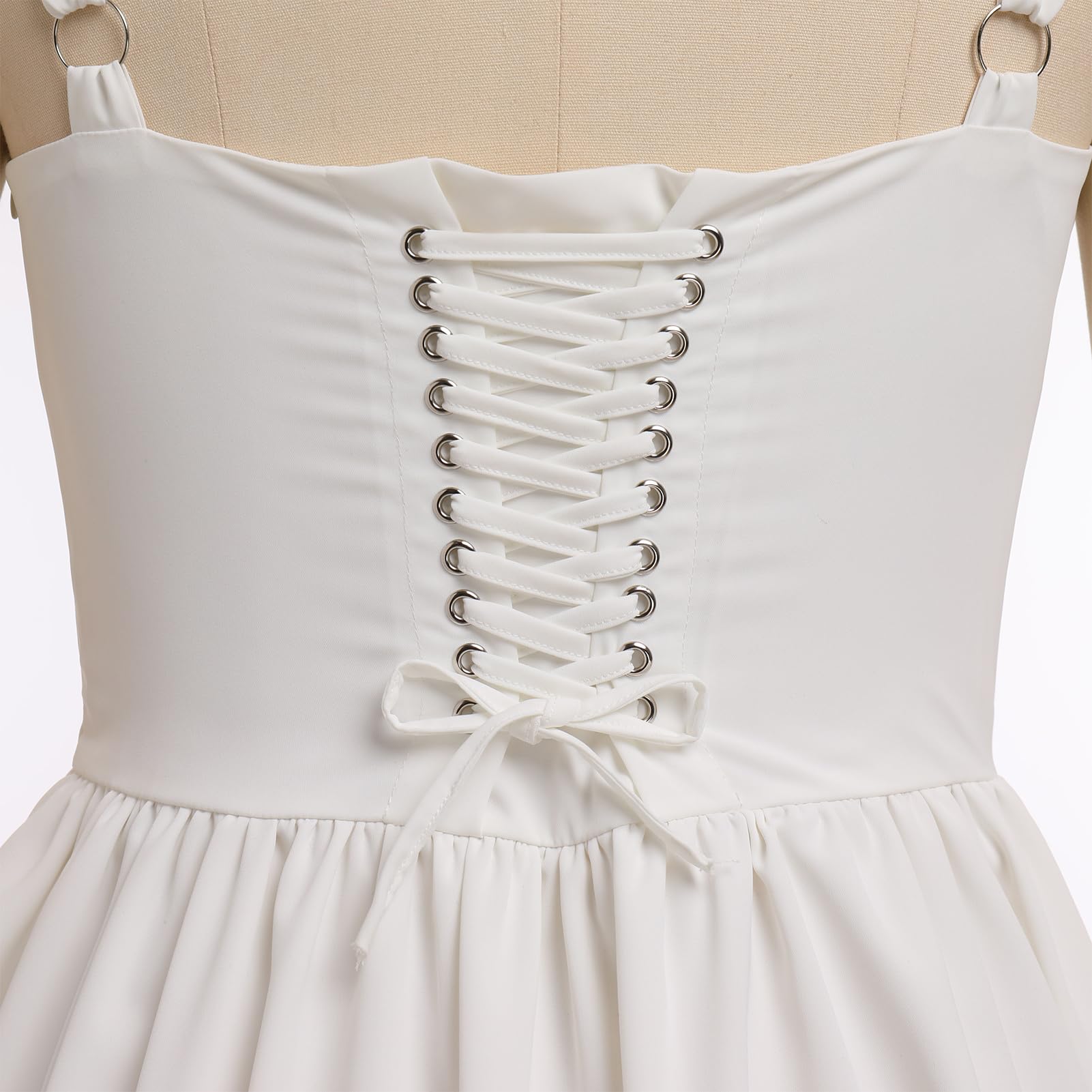 Women's Short Corset Sundress Boho Mini Dress Sleeveless Backless Low Cut Lace Dress Summer: Medium White