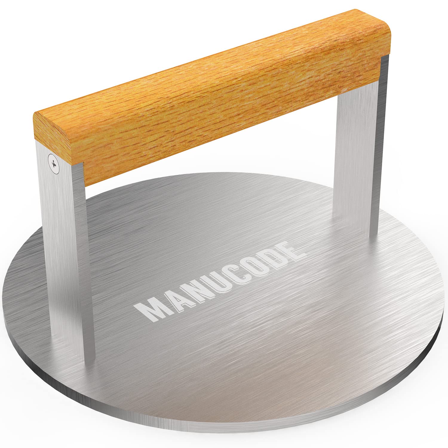 Heavy-Duty Smash Burger Press, Stainless Steel Round Bacon Press with Wooden Handle, 7 Inches in Diameter