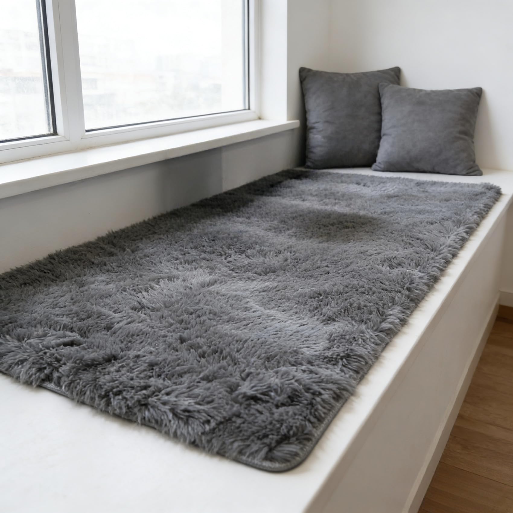 Tapis de salon 260x200 cm gris shaggy grand format pour un confort moderne
