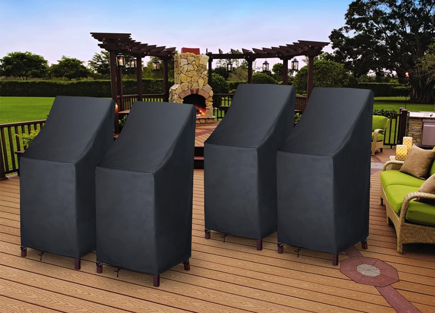 High Back Patio Chair Cover, Stackable Outdoor Covers, Durable 600D Oxford Barstool Chair Covers, Heavy Duty Waterproof Tall Outdoor Chair Covers, Storage Bag Included,4 Pack