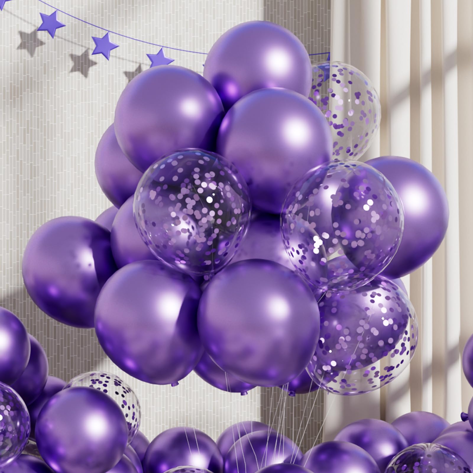 RainbowQ Party 55PCS Metallic Purple Balloons with Confetti, 12 Inch Shiny Latex Balloon Helium for Graduation Anniversary Wedding Birthday Party Decorations — image 1