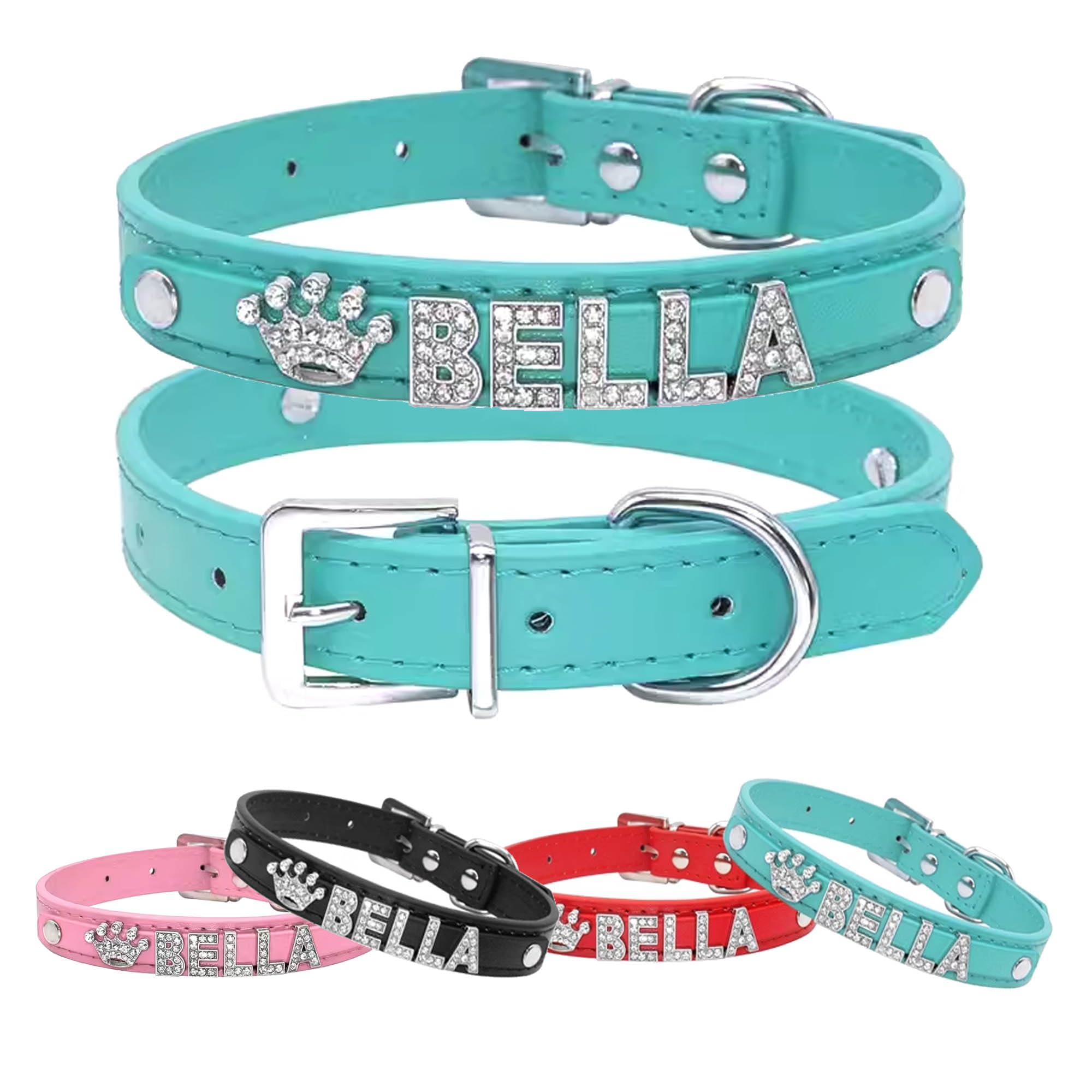Personalised Dog Collar Small Dog Collars Puppy Collars with Name Adjustable Cat Collars Leather Dog Collar for Kitty Cat Puppy Small Medium Large Dogs(Blue,M)