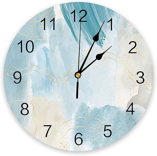Reloj de pared de mármol verde azulado, funciona con pilas, de PVC, silencioso, sin tictac, 10 pulgadas, turquesa, abstracto, moderno, redondo, para