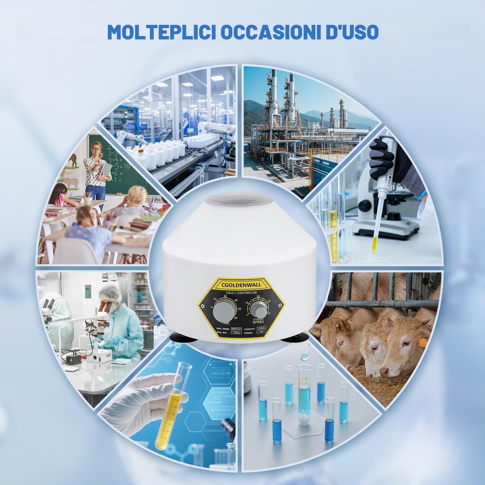 CGOLDENWALL Centrifuga da Laboratorio Elettrica al Plasma da 20ml*6 Capacità Provetta da Centrifuga Forza Centrifuga Relativa Massima 1790xg Velocità Massima 4000rpm Timer 0-60 Min