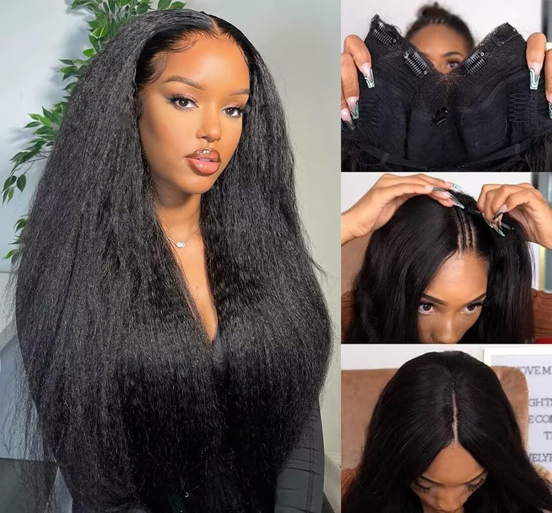 Amazon.com : V Part Wig Human Hair Kinky Straight 180 