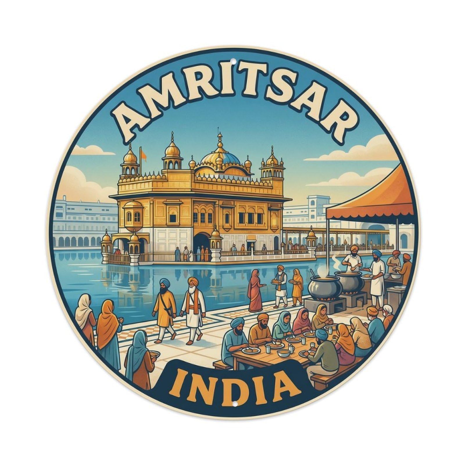 Yrnq 8X8inch Vintage Style Vintage Travel India Amritsar Golden Temple Metal Tin Sign