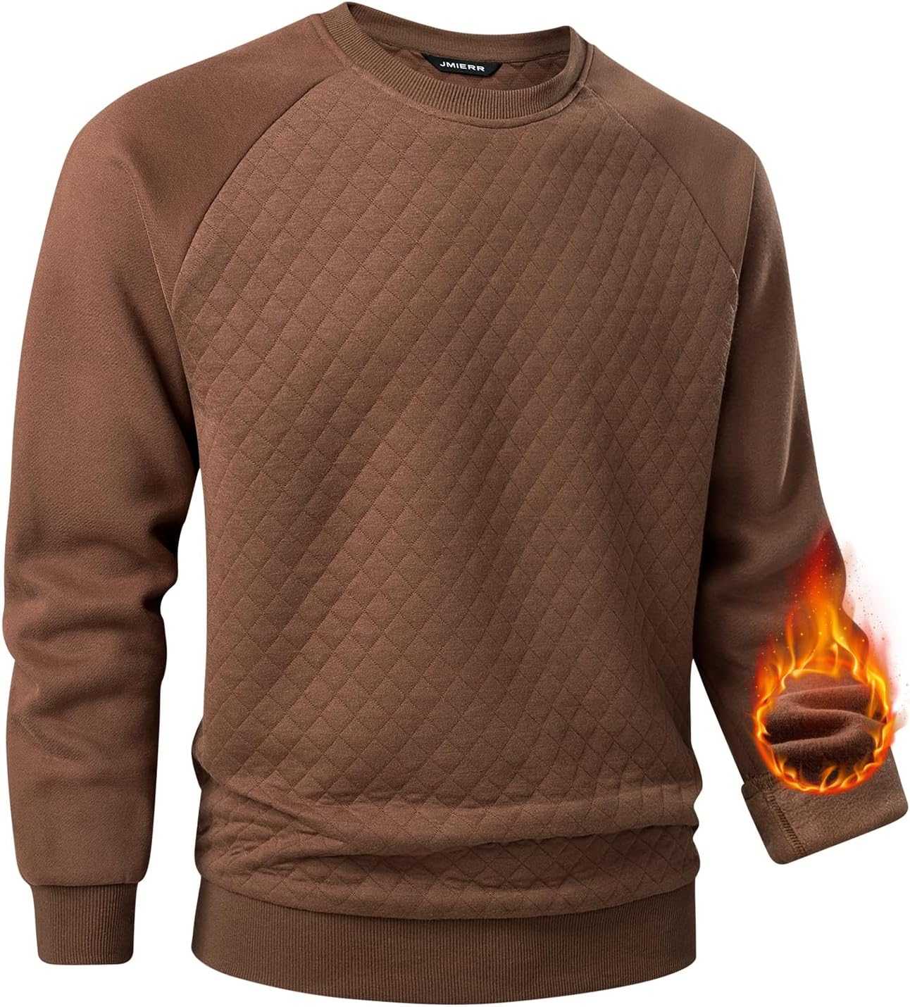 JMIERR Men's 2025 Casual Crewneck Dress Sweatshirts Pullover Fall Fleece Diamond Texture Warm Winter Comfy Long Sleeve - Image 4