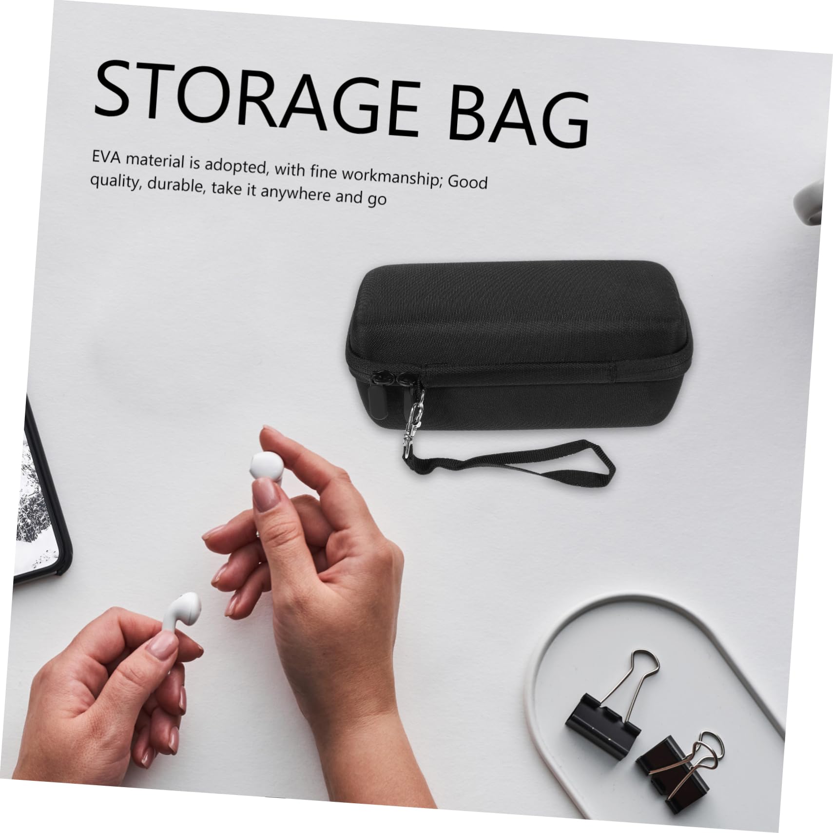 MOLUCKFU Container Portable Bag Cord Organizer Storage Box Eva/Nylon Impact Resistant Black