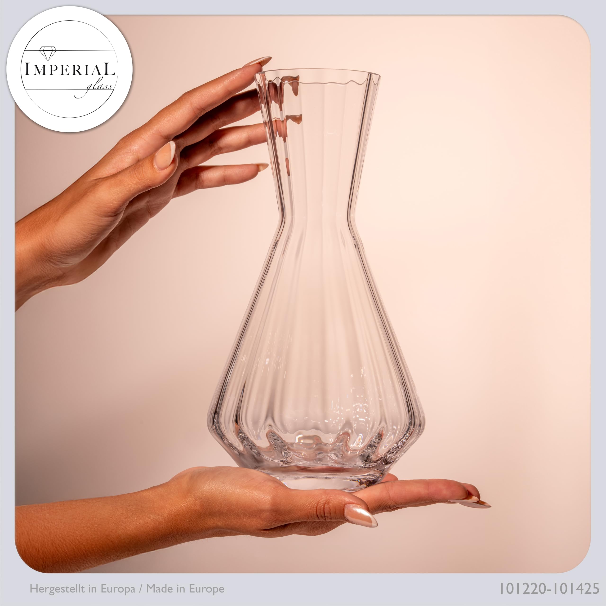 Lot de 2 carafes à vin 1200ml – Carafe en verre cristallin artisanale avec aspect ondulé – Carafe à vin rouge série "Cali/London"