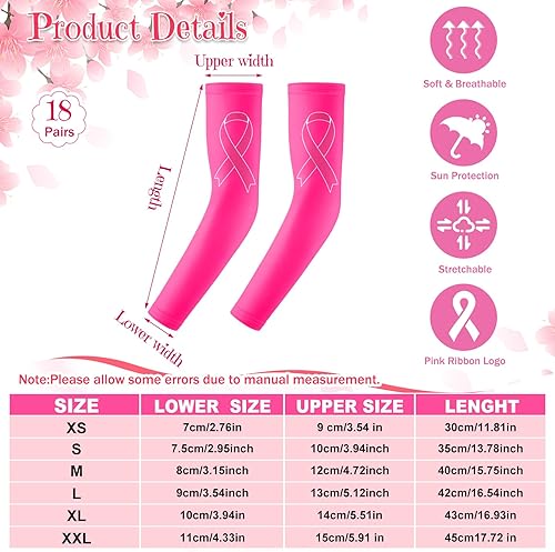 Miniatura 2 de Zhehao 18 pares de mangas de concientización sobre el cáncer de mama, mangas de compresión para brazos con cinta rosa, mangas de compresión para