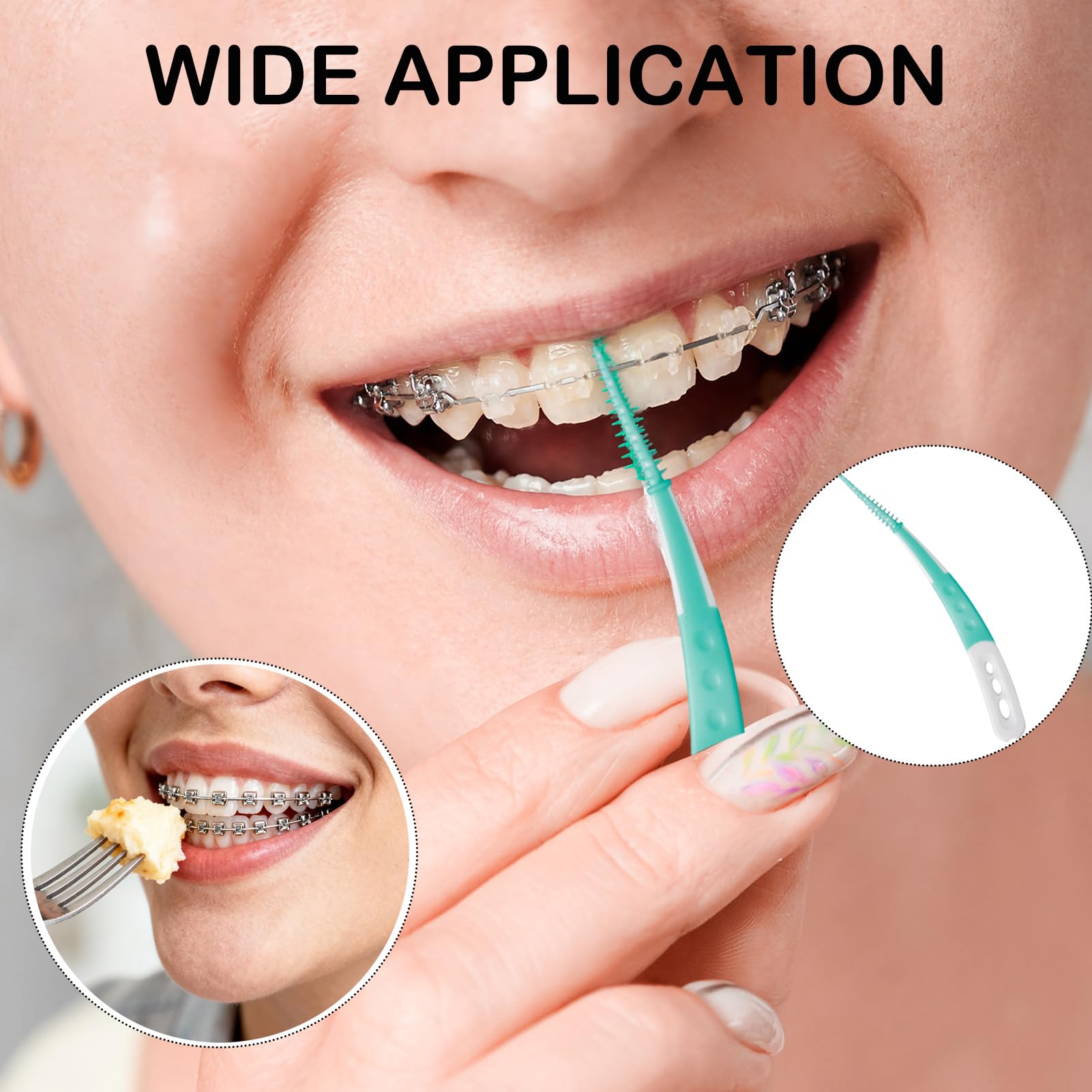 Szczotki międzyzębowe, 60 sztuk szczoteczek dentystycznych, szczoteczki międzyzębowe z miękkiego silikonu zakrzywiony kształt do czyszczenia trudno dostępnych przestrzeni międzyzębowych