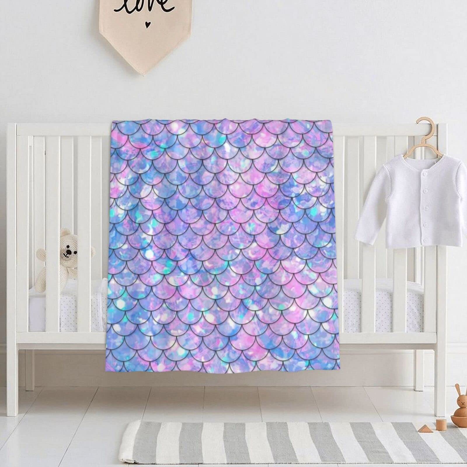 Mermaid Scales Baby Blanket for Girls Soft Plush Throw Blanket for Baby Girl, Toddler Newborn Nursery Bed Blanket Stroller Crib Shower Gift 40x30