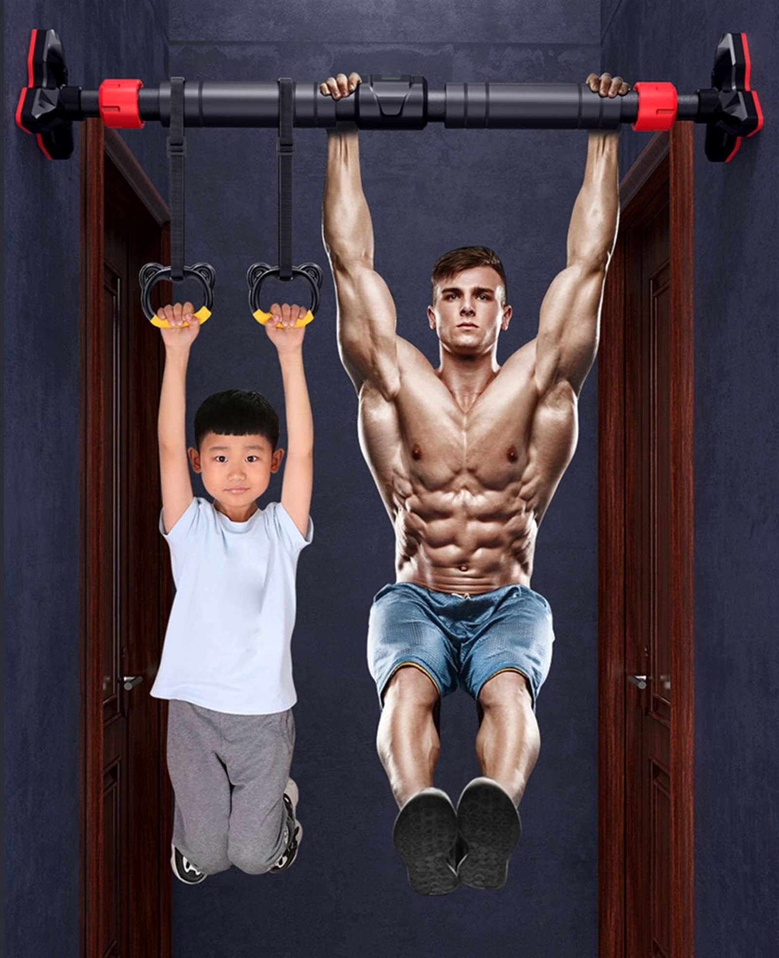 Set di barre per trazioni per trazioni, barra orizzontale per fitness in casa, con anello per bambini, cintura di resistenza regolabile, attrezzatura per sospensione, carico 300 kg