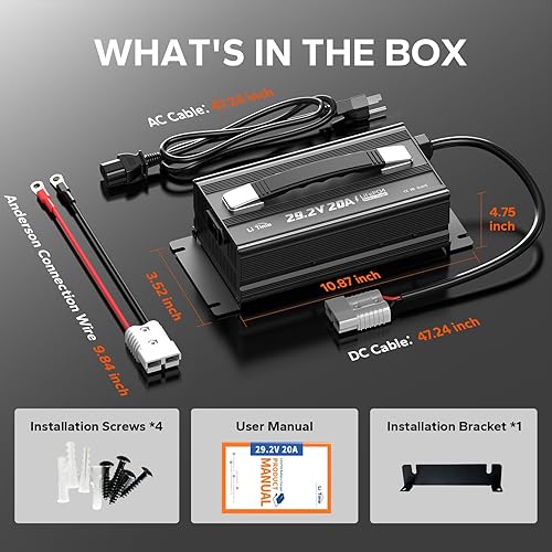 Miniatura 8 de LiTime Cargador de batería de litio de 29,2 V 20 A diseñado para batería LiFePO4 de 24 V, soporte rápido, inteligente y seguro, reactivación de 0 V