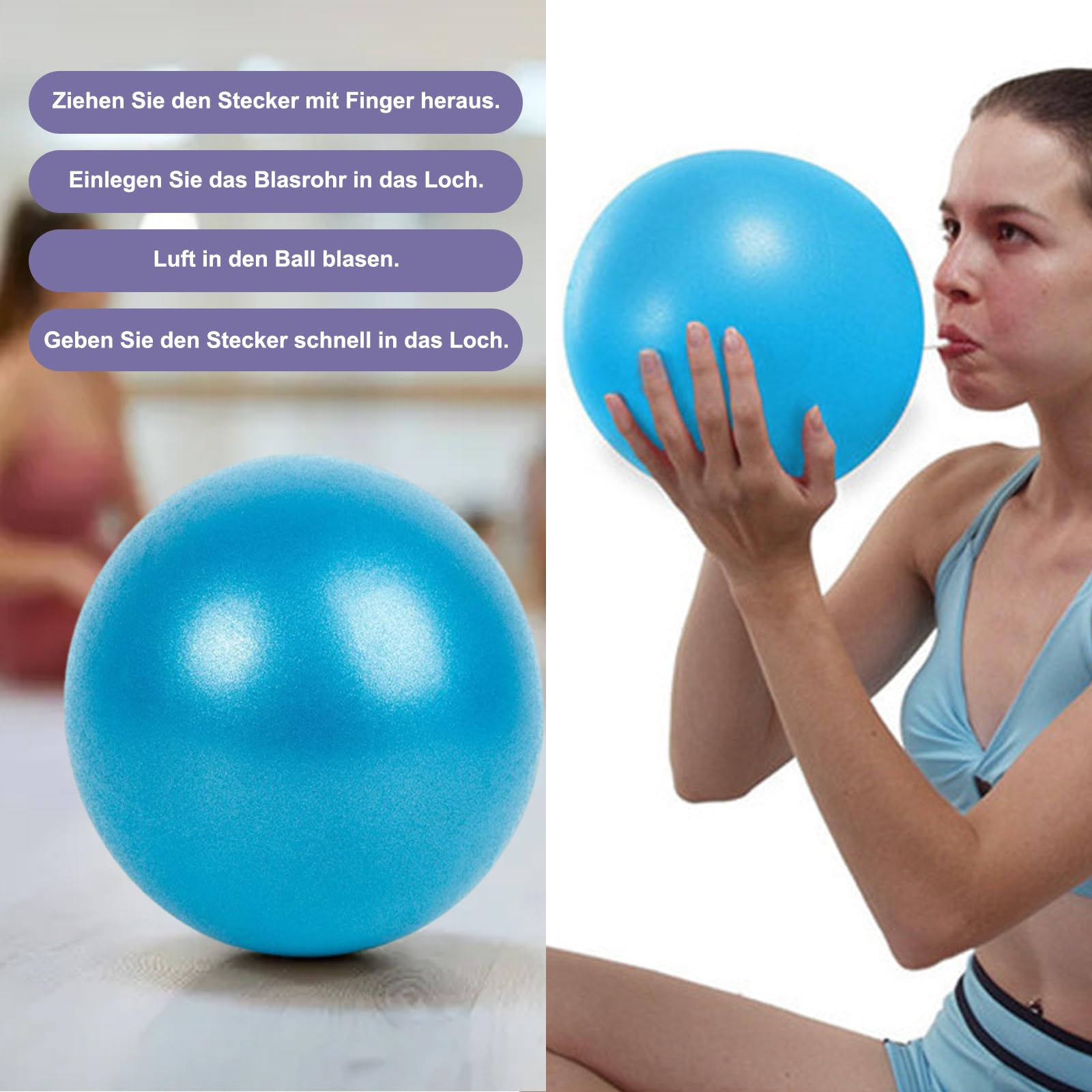 Piłka do pilatesu, 25 cm, piłka gimnastyczna, piłka do jogi do treningu całego ciała, do domu, fitnessu, na siłownię (niebieska, fioletowa)
