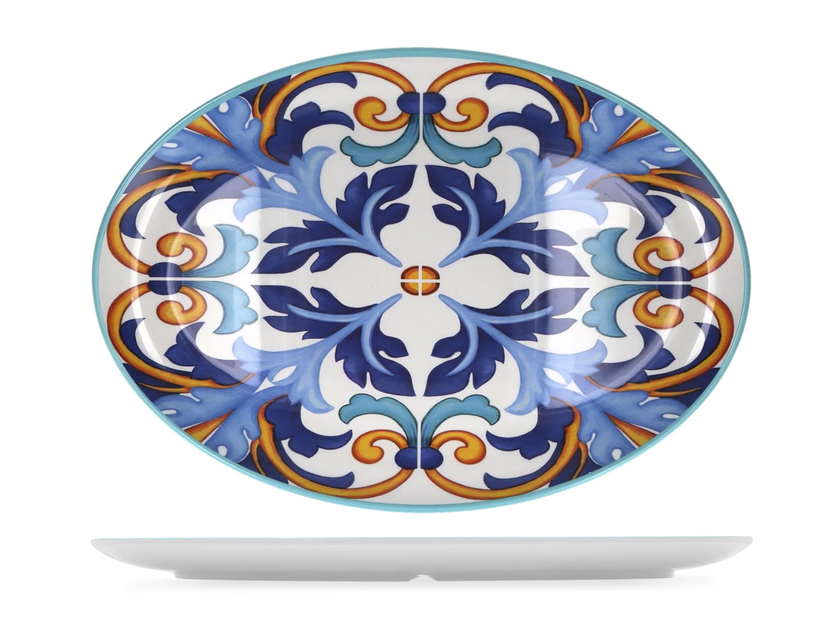H&H Piatto Ovale da Portata in Melamina Decorata, 53x37,5x3 cm, Vassoio Extra Grande per Antipasti, Buffet e Servizio Tavola, Leggero e Resistente, Lavabile in Lavastoviglie