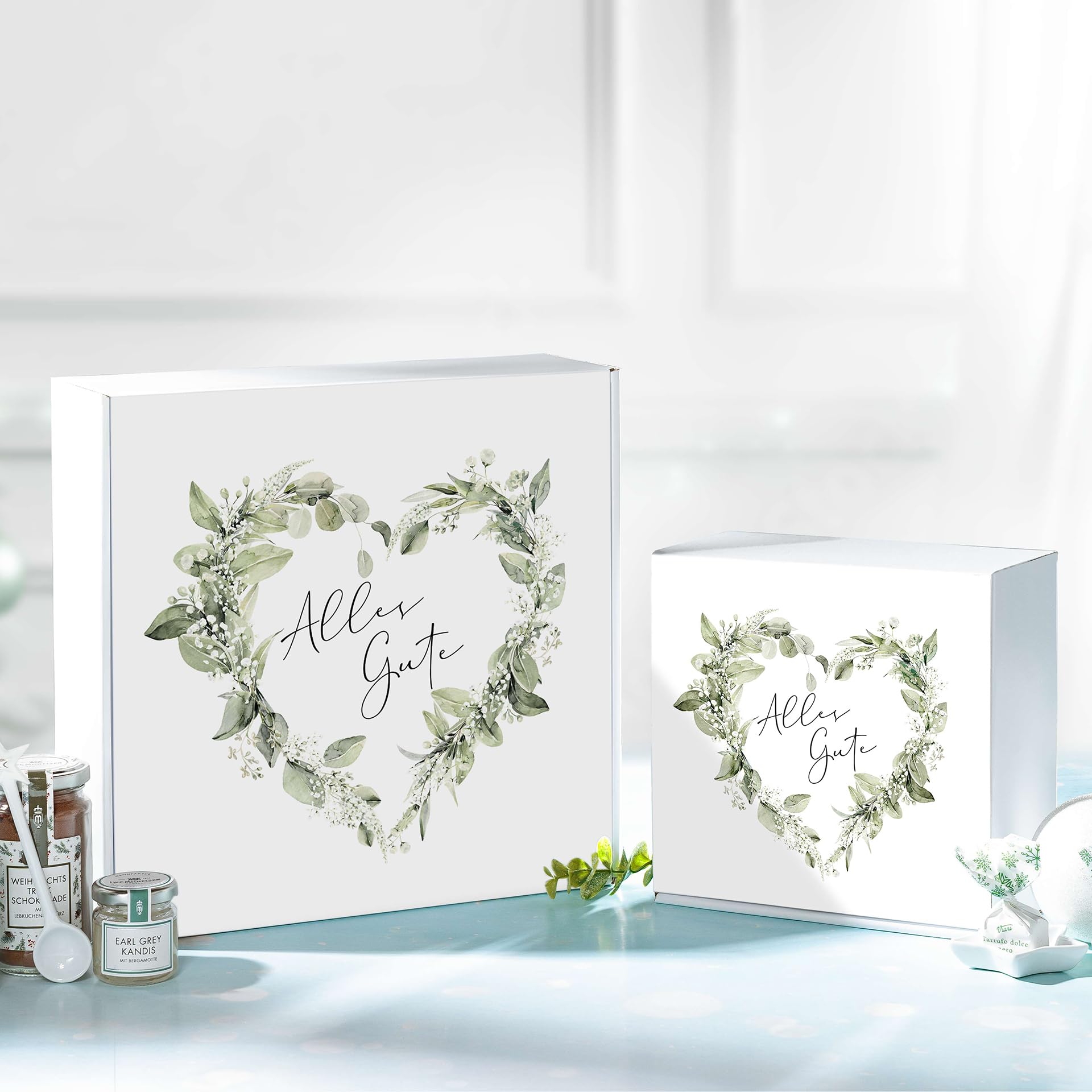 [BOXXCO] 25 Stück Geschenkboxen Alles Gute groß 293x295x95 mm - Bedruckter Präsentkarton aus Wellpappe - Nachhaltige Verpackung für Geschenke