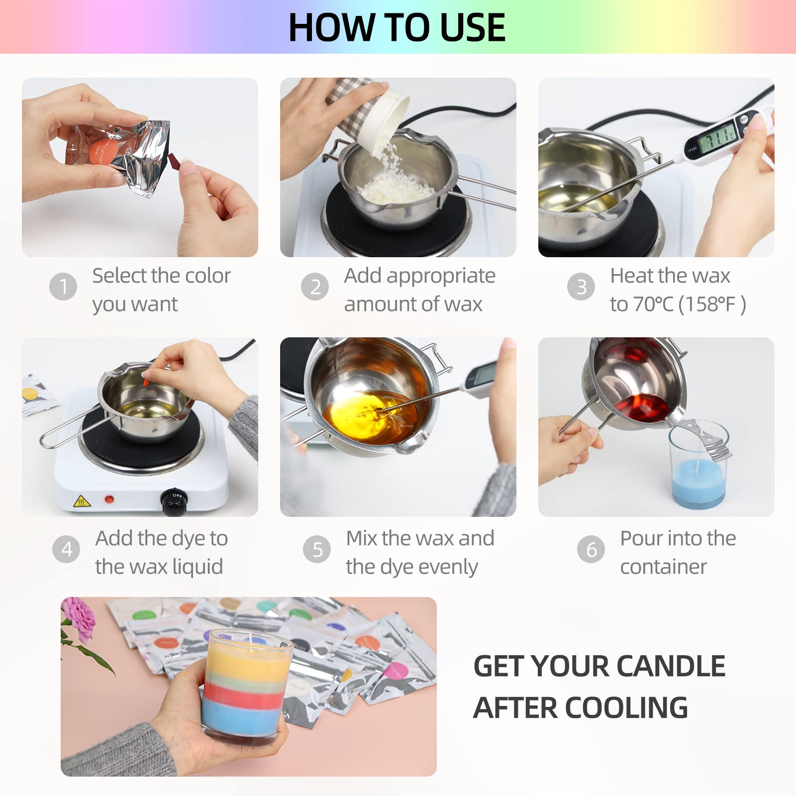 Coloranti per Candele 30 Colori - Liquido per Cera, Gel, Paraffina, Soia, D'api - Concentrato