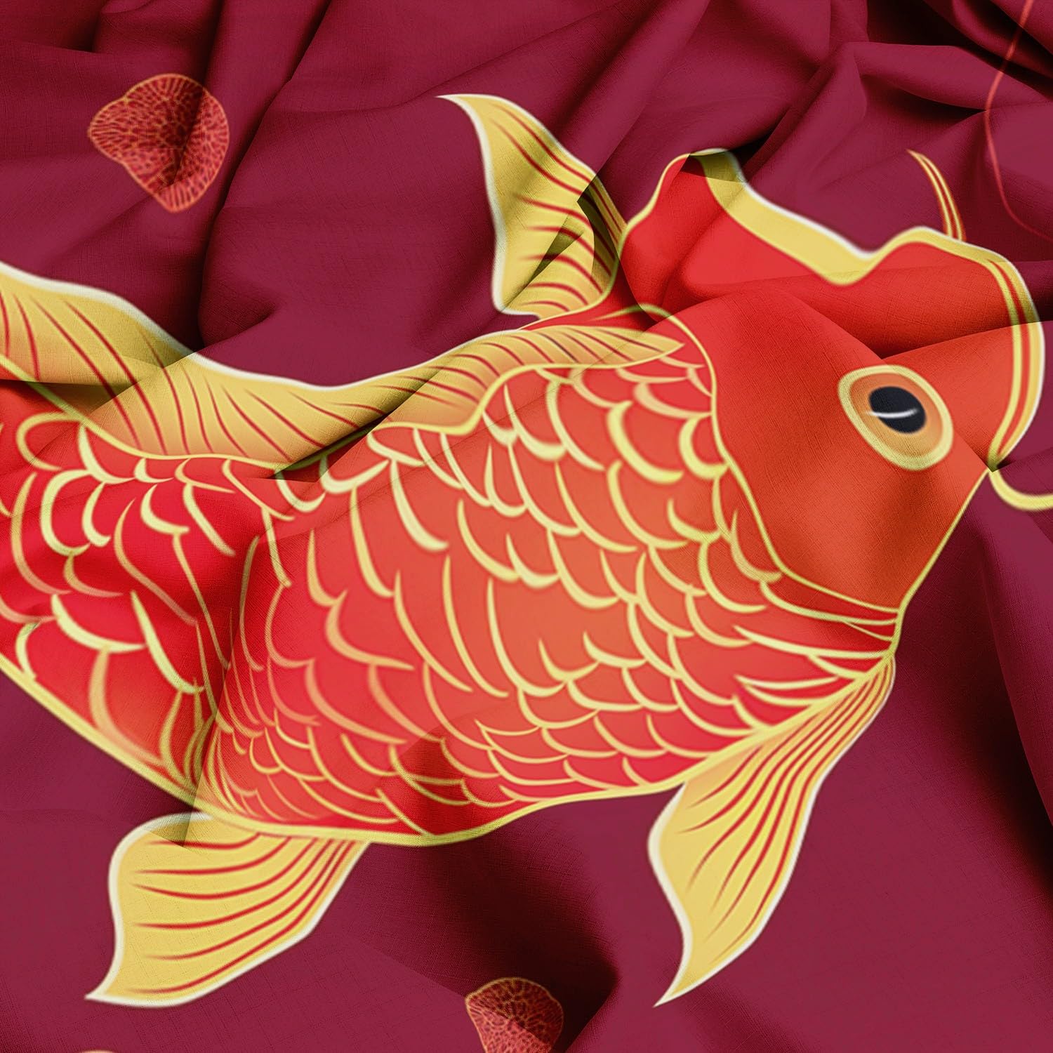 Tende Oscuranti per Interni 2 Pezzi 140x260 cm (LxA), Chinese Style New Year Fish Red Tenda Coprente per Soggiorno, Termiche Isolanti Tendaggi per Interno con Anelli Finestra per Salotto