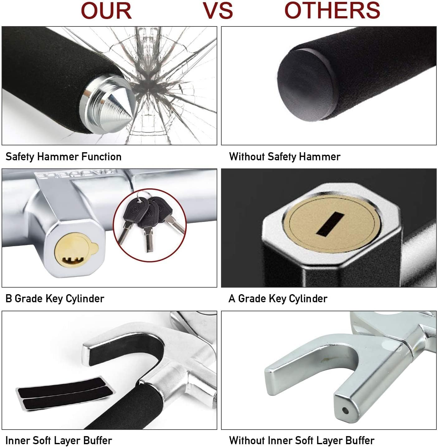 ECLEAR Car Steering Wheel Lock, Universal AntiTheft Retractable Heavy