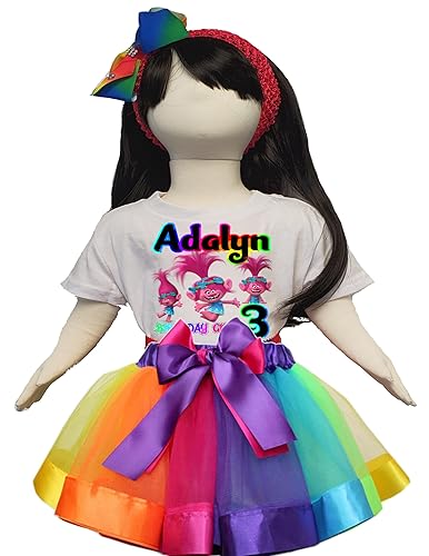 Birthday Rainbow Tutu Outfit Dress and Custom Birthday Shirt with Any Name and Age on it Choose 3pc, 2pc, or 1pc options Cute Birthday Set