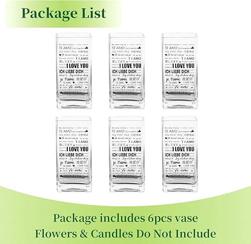 Miniatura 7 de Hewory - Jarrón cuadrado de vidrio transparente para flores, 6 piezas sopladas a mano para velas flotantes de pilar, centro de mesa rectangular