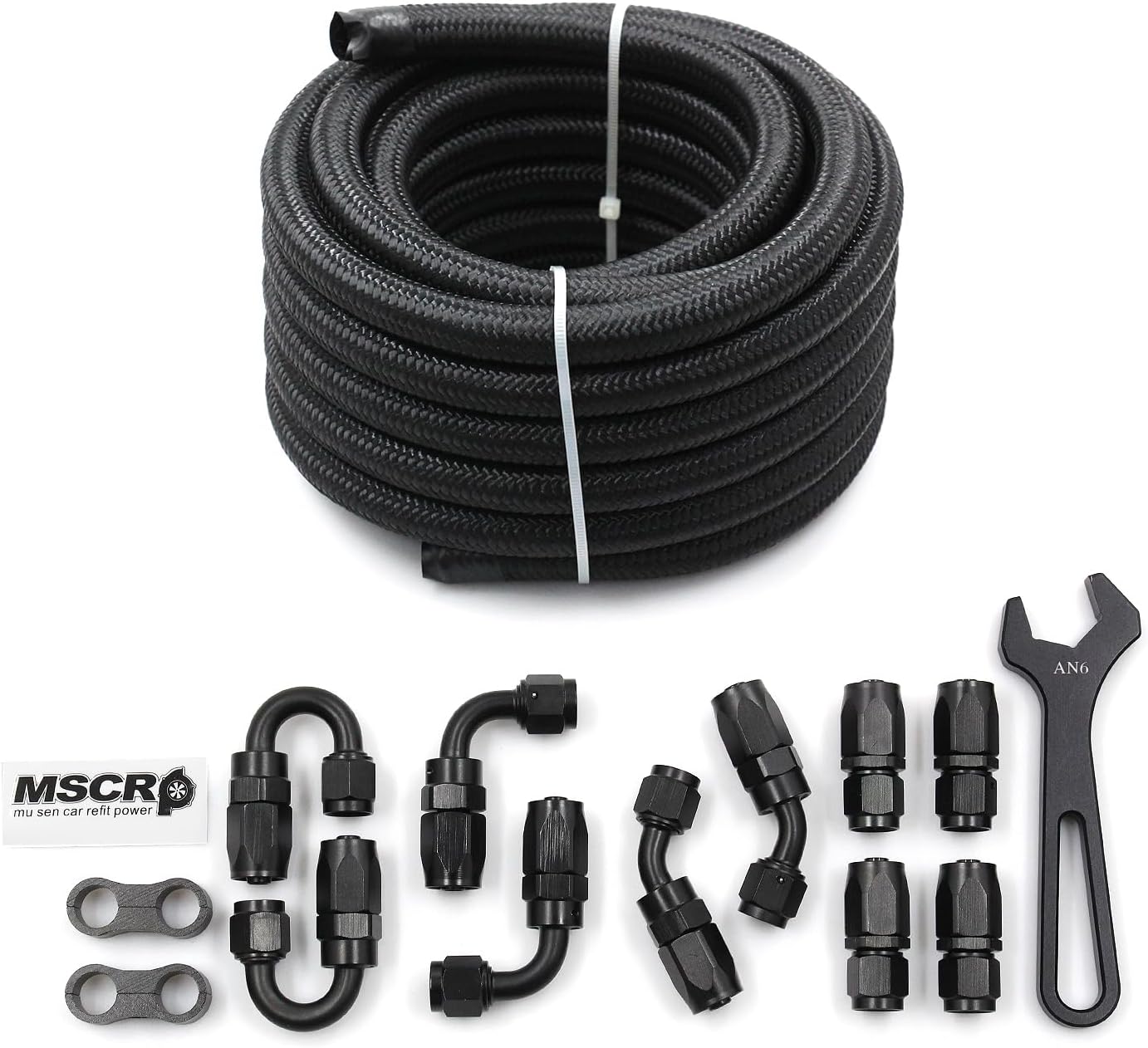 AN6 20FT Fuel Line Hose Kit, Nylon Stainless Steel Braided 3/8" - 8.73mm ID(AN6, Nylon)