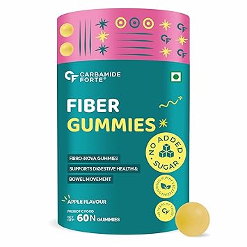Carbamide Forte Fiber Gummies | Daily Fiber Supplement | Dietary Supplements For Constipation | Healthy Digestion, Weight & Blood Sugar Management | 60 Veg Apple Flavoured Gummies - image, photos
