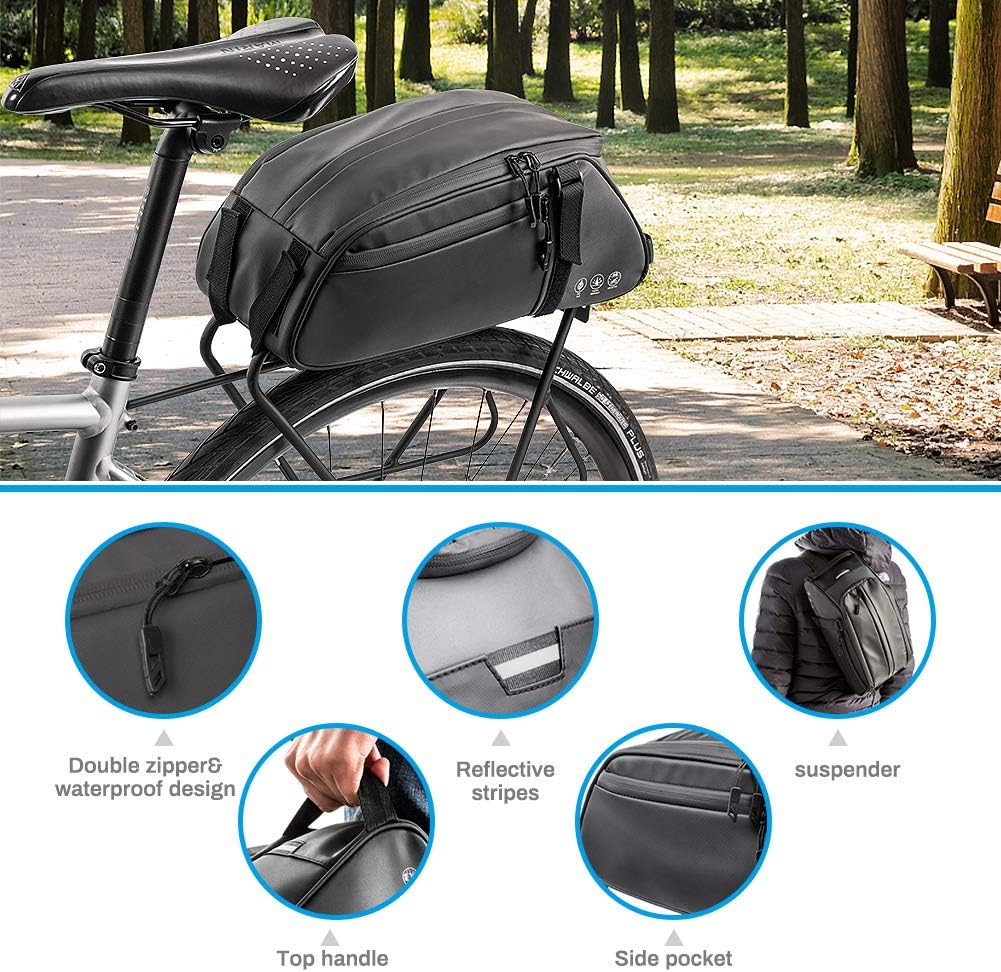 Number-one Bicycle Rear Rack Bag, 8L Multifunctional Waterproof Bike Rack Seat Bag Bike Saddle Bag Outdoor Bicycle Pannier Trunk Shoulder Handbag Bag (Black) : Sports & Outdoors