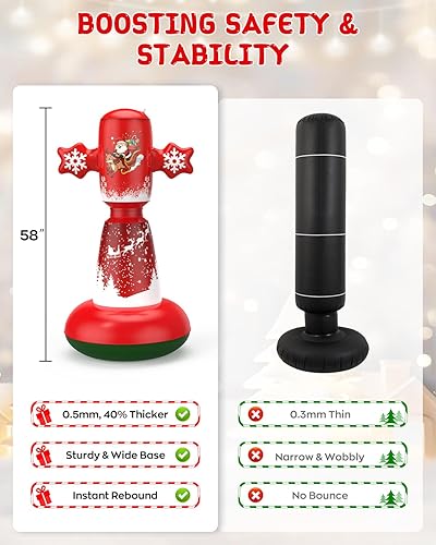 Miniatura 5 de Saco de boxeo para niños de 3 a 8 años, juego de bolsas de boxeo inflables de 58 pulgadas con soporte, guantes de boxeo y bomba, sacos de boxeo