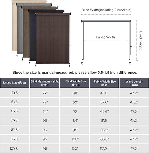 Miniatura 2 de VICLLAX - Persiana enrollable para exteriores, persianas para patio (6 pies de ancho x 6 pies de largo), color café moca